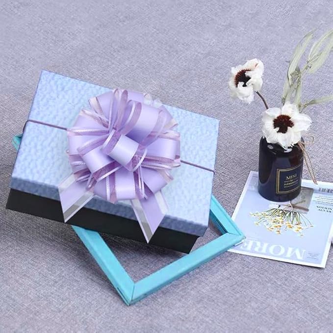 Large Pull Bows, 6 inches, Pull Bows for Weddings, Birthdays, Christmas & Valentine's Day Gift Decorations, Flower Decorations (Purple)