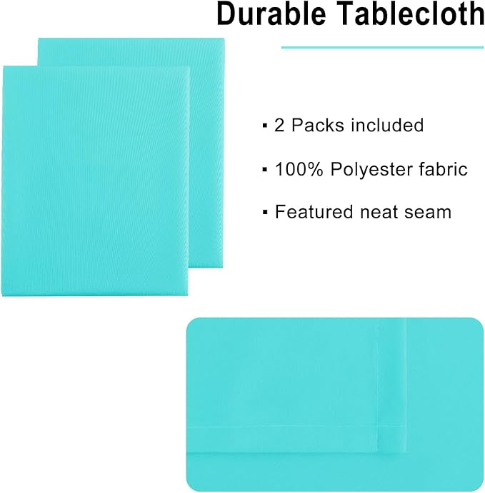 Hiasan 2 Pieces Solid Square Tablecloth - Waterproof and Spillproof Washable Polyester Fabric Table Cloth for Kitchen and Dining Room, Aqua, 60 x 60 Inch