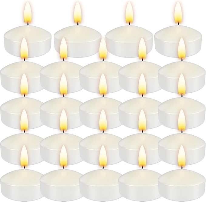 Aignis 24pcs Floating Discs Wax Candles, Burning Time 4+ Hours, 2 Inch Unscented Dripless, White Set for Wedding/Birthday/Celebration/Party/Holiday/Home Décor