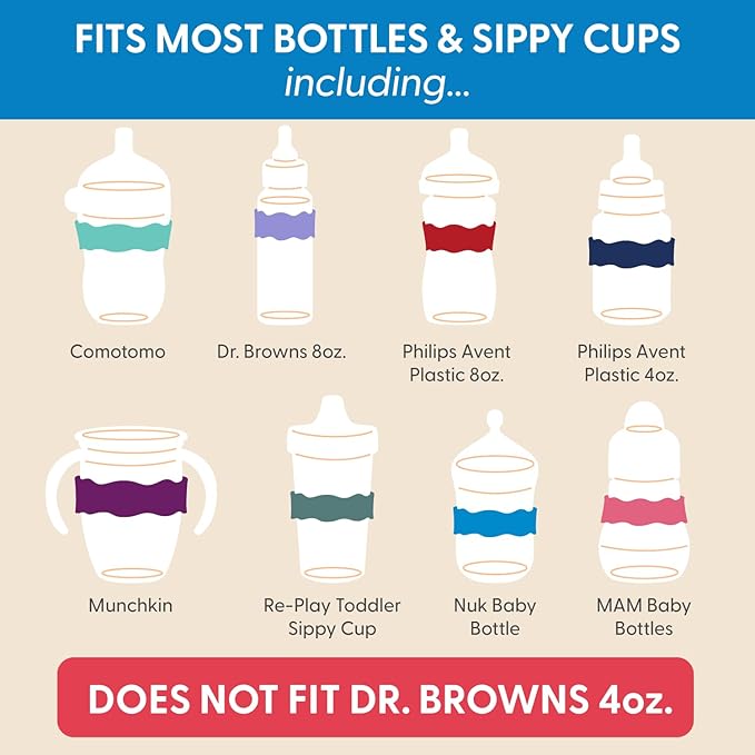 InchBug Orbit Labels - Baby Bottle Name Labels for Daycare, Sippy Cup Bands - Engraved Silicone, Reusable, Dishwasher Safe, White Contrasting Personalization, 4-Pack (Grape Juice)