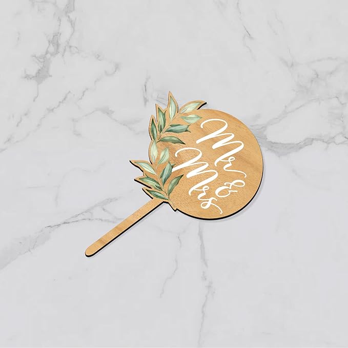 12 PCS Mr & Mrs Wedding Cupcake Toppers with Green Leaves Engagement Cake Decorations