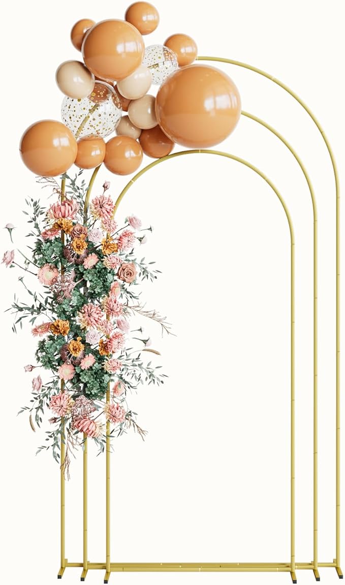 Wedding Arch Set of 3, Gold Metal Arch Backdrop Stand, Balloon Arch Stand Wedding Frame for Ceremony Decoration (Gold, 7.2FT, 6.6FT, 6FT Arch Backdrop)