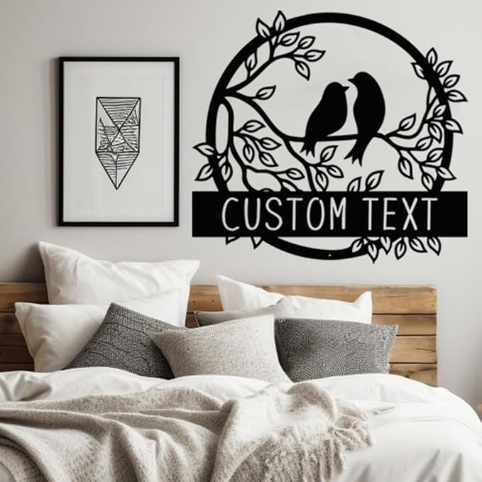NAZENTI Personalized Metal Sign Love Bird Gift For Couple, Wedding Gift, Family Name Sign, Outdoor Name, Anniversary, Home Decor, Front Door
