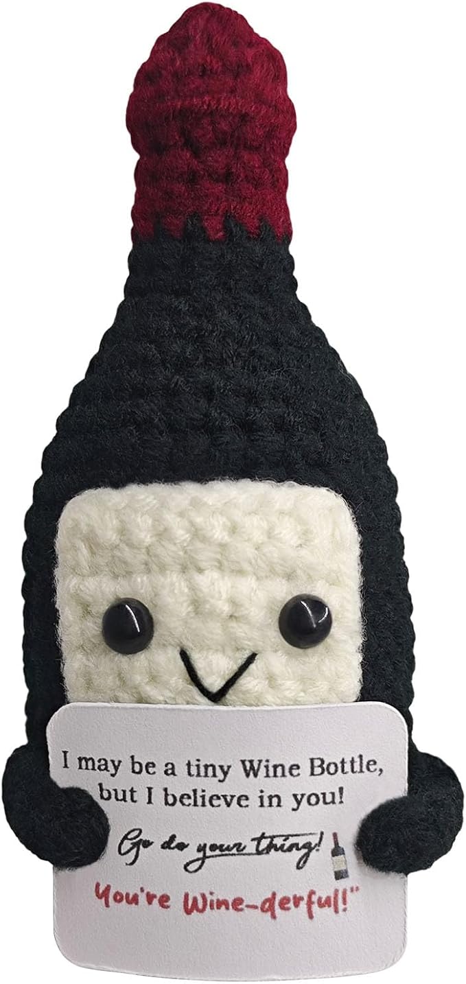 Funny Crochet Mini Wine Gift,Birthday Gift for Wine Lovers,Emotional Support Crochet,Cute Handmade Positive Crochets,Home Bar Happy Hour Accessories for Men Women Drinkers,Housewarming Gifts