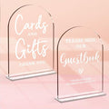 2 Pcs Acrylic Wedding Signs for Ceremony and Reception, Bridal Shower Decorations, Cards and Gifts Signs, Guest Book Sign, Arch Acrylic Table Top Sign with Holder for Wedding Reception (Clear)
