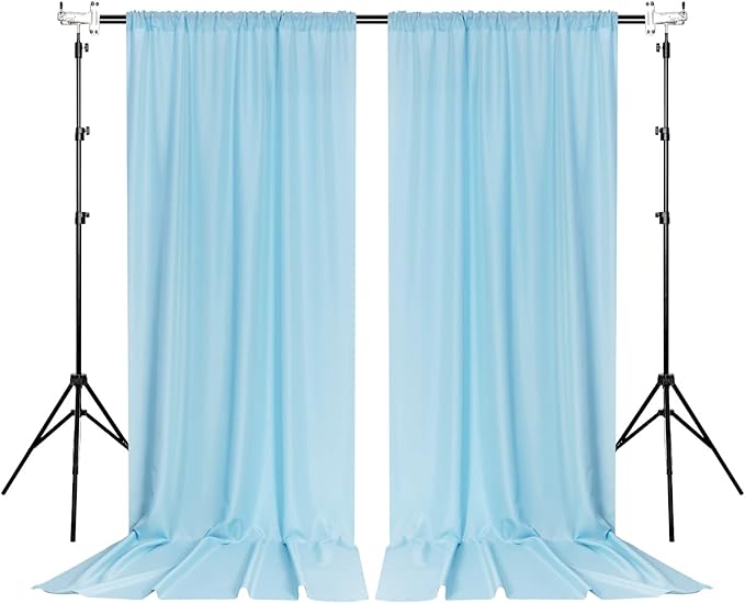 MYSKY HOME 10ft x 7ft Light Blue Backdrop Curtains for Parties, Weddings, Stage, Baby Showers, Birthdays - 5ft x 7ft, 2 Panels