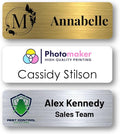 Custom Name Tags - Full Color Logo Name Tags - Scratch Resistant Metal Front & Hard Plastic Back (2 x 3 Inch, Gold)