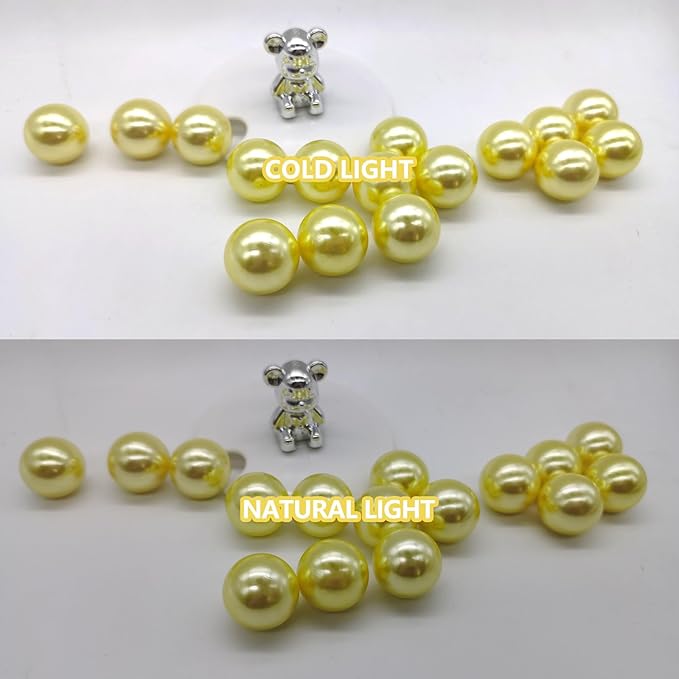 100PCS Yellow Faux Pearls Beads for Centerpiece Vases, Vase Filler Faux Pearls, No Holes Filler Beads for Party Anniversary Birthday Wedding Table Decor, 14/20/30mm