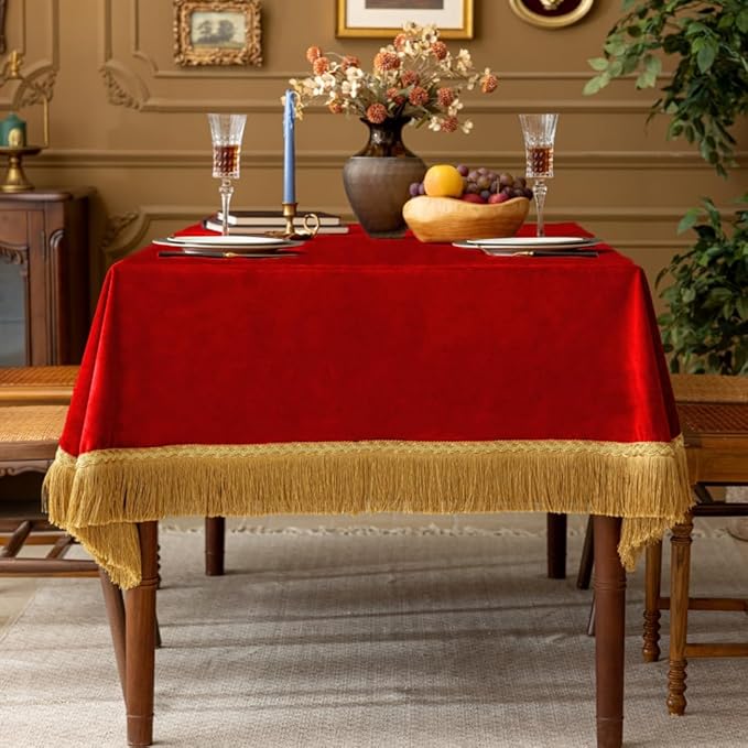 F-CHU Small Square Tablecloth 36 x 36 Inch Velvet Christmas Table Cloth Solid Red Small Round Table Cover for Nightstand End Bedside Table Tabletop Decoration，Red Tablecloth
