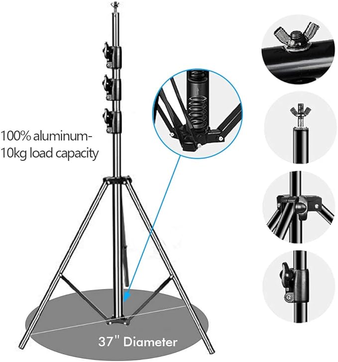 SLOW DOLPHIN 10 x 10Ft Photo Video Studio Heavy Duty Adjustable Muslin Backdrop Stand Background Support System Kit for Photography with Carrying Bag 8 Pcs Clip Clamps