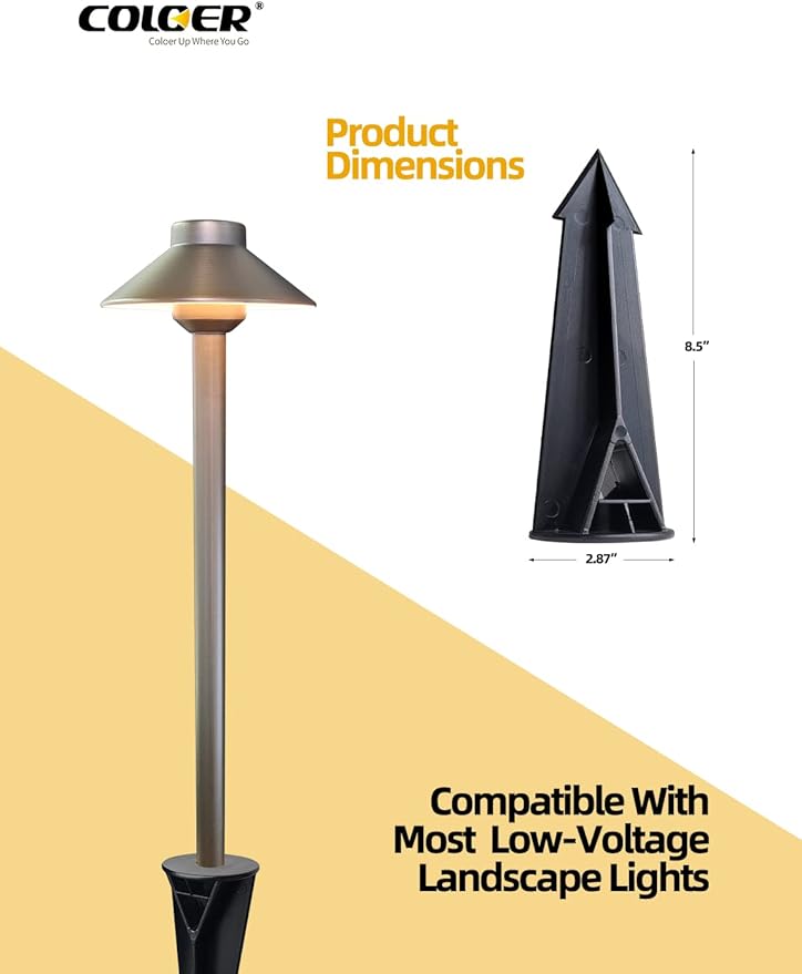 COLOER Large Landscape Lights 8 Inch In-Ground Stake Spikes Replacement 1/2" NPS Thread Without Side Wire Way, Universal Slot Large Ground Stakes Heavy Duty for Outdoor Garden Lights(2 Pack)