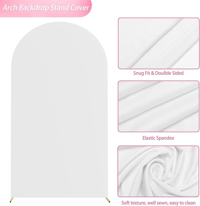 Wokceer 7.2 FT Wedding Arch Backdrop Stand and White Arch Cover, Metal Arch Stand with Arch Stand Cover for Birthday Party Wedding Ceremony Bridal Baby Shower Event Decor