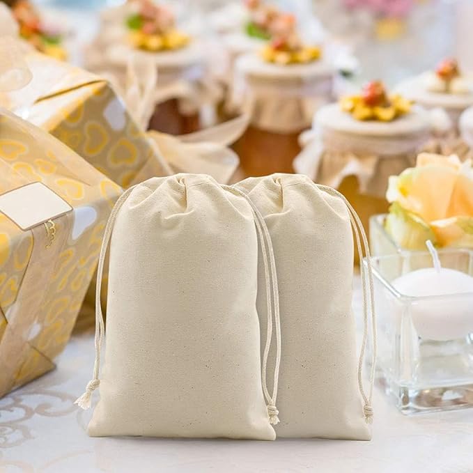 gobyhumm 50 Pieces Pure Cotton Drawstring Bags Muslin Bags Sachet Bag for Home Supplies （5 * 7"）