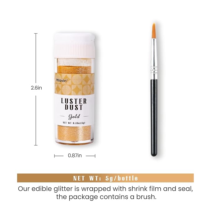Gold Edible Glitter for Drinks, 5g Luster Dust Edible for Food, Perfect for Cake Decorating, Cocktails, Cupcakes, Drinks, Chocolate, Strawberries(0.18oz, Gold)