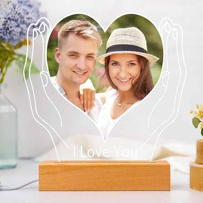 Custom Picture Frames with Photo, Personalized Photo Frames with Night Light, Customized Picture Photo Frame, Personalized Anniversary Couple Gifts for Women Men Her Him