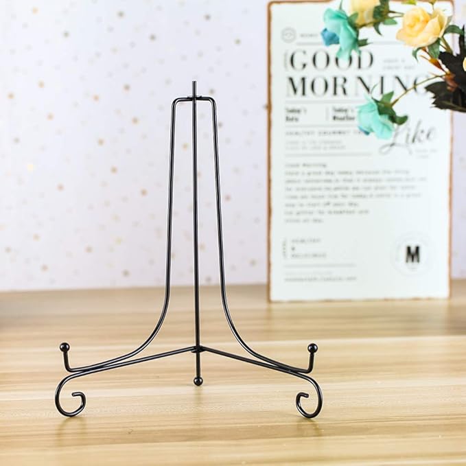 (4 Pack) Iron Display Stand, Black Iron Easel Plate Display Photo Holder Stand, Displays Picture Frames,Decorative Plates and Art 10 Inch