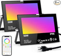 LED Flood Lights RGB Color Changing 500W Equivalent, Outdoor RGBW Bluetooth Smart Floodlights APP Control, IP66 Waterproof, Timing, 2700K&16 Million Colors 23 Modes for Stage Landscape Lighting 2 Pack