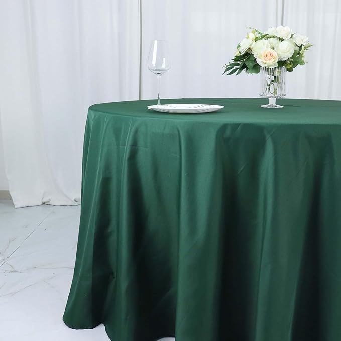Efavormart Round Tablecloth, 132 Inch Stain & Wrinkle Resistant Washable Table Cloth, Decorative Polyester Fabric Table Cover for Banquet, Wedding, Dining- Hunter Green