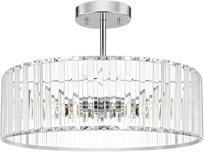 Modern Crystal Ceiling Light Fixture, Semi Flush Mount Ceiling Light, Chrome Hallway Lighting Fixtures Chandelier, Crystal Chandelier for Kitchen Bedroom Dining Room Closet, 5-Light, 16 Inch