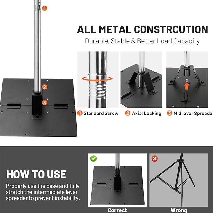 Heavy Duty Pipe and Drape Frame Kit 10x10ft Adjustable Height/Width Photography Background Support Poles All-Metal Construction Backdrop Stand for Party, Birthday, Wedding - Silver