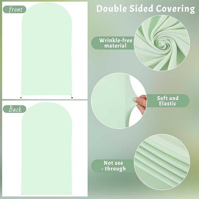 6FT Sage Green Arch Cover - Polyester Fitted Wedding Arch Stand Covers Round Top Chiara Arch Backdrop Cover for Birthday Party Banquet Photo Background Decoration
