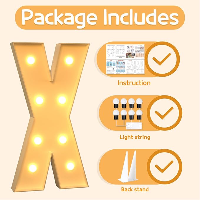 Marquee Letters 3 Feet Tall Large Light Up Letters X Happy Birthday Decorations Marry Me Engagement Party Decor Yellow Light Birthday Decorations Balloon Arch Kit Foam Sign X