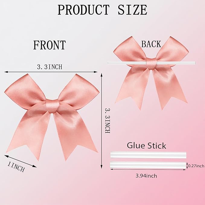 50 PCS Twist Tie Bows Satin Ribbon Bows 3.3 Inch Gift Wrap Bows Craft Bows for Gift Wrapping, Party Decorations Gifts Bag DIY Treat Bags Wedding Decor Baby Shower Christmas (Rose Pink)
