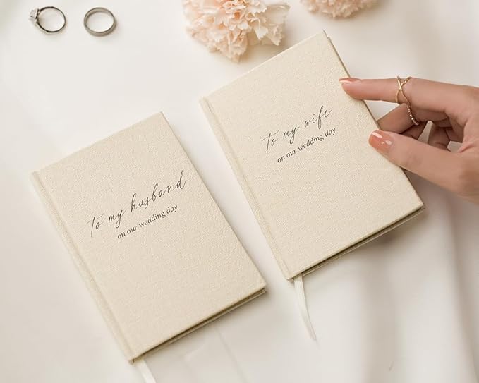 To My Wife/Husband on Our Wedding Day (Set of 2) - 5.75 x 5 Minimalist Pocket Sized Black Embossed Wedding Ceremony Vow Renewal Notebook Journal