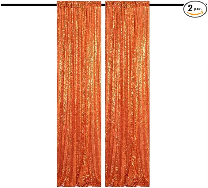 Orange Sequin Backdrop 2FTx8FT 2 Panel Glitter Fall Sequin Backdrop Sparkle Photo Background for Birthday Halloween Easter Thanksgiving