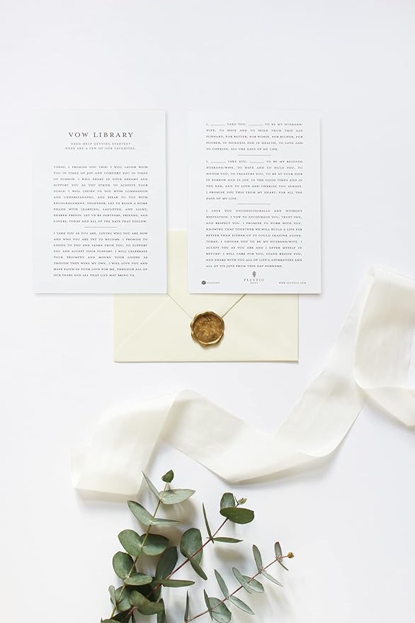 FLUYTCO Wedding Vow Book Keepsakes (2 Book Set, His & Hers) Linen Hardcover - Bonus Wedding day Cards - Vow Renewal - Bridal Shower Gifts - Booklet - Journal - Future Mrs & Mr