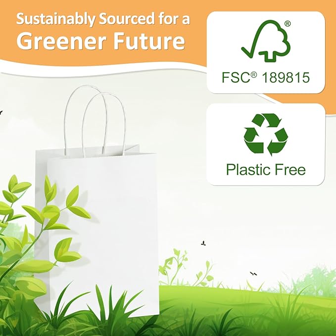 BagDream 150 Pack Small Gift Bags 5.25x3x8 Inch Kraft Paper Gift Bags with Handles Bulk Shopping Merchandise Retail Business Wholesale Birthday Party Favors Bags White Paper Sacks