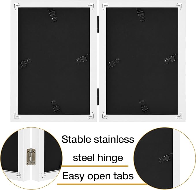 decorUhome Double 4x6 Picture Frame Vertical, Engineered Wood Bifold Photo Frame with Plexiglass for Tabletop Display, 4x6, White