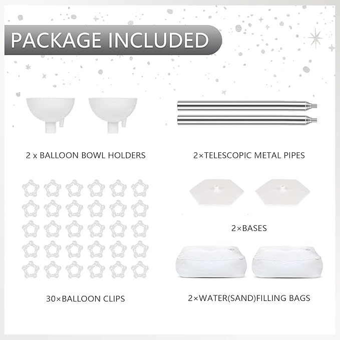 Paready Silver Balloon Column Stand Kit, 7 FT Height Adjustable Metal Balloon Arch Kit of 2, Column Stand Kit for Baby Shower Wedding Birthday Graduation Gender Reveal Holiday Party Decorations