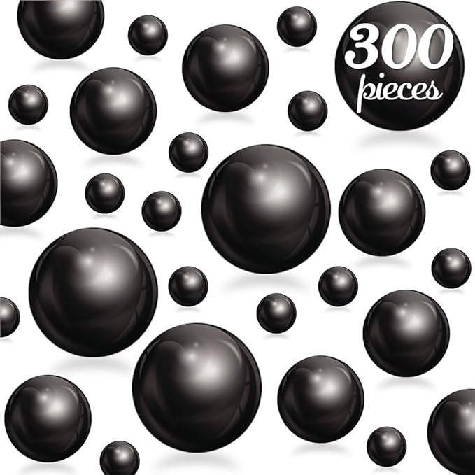 300Pcs Black Polished No Hole Faux Pearl Beads for Vase Filling Decorations, Plastic Pearls Vase Fillers, Table Scatters, Wedding Centerpiece, Home Decor, 8/14/20 mm
