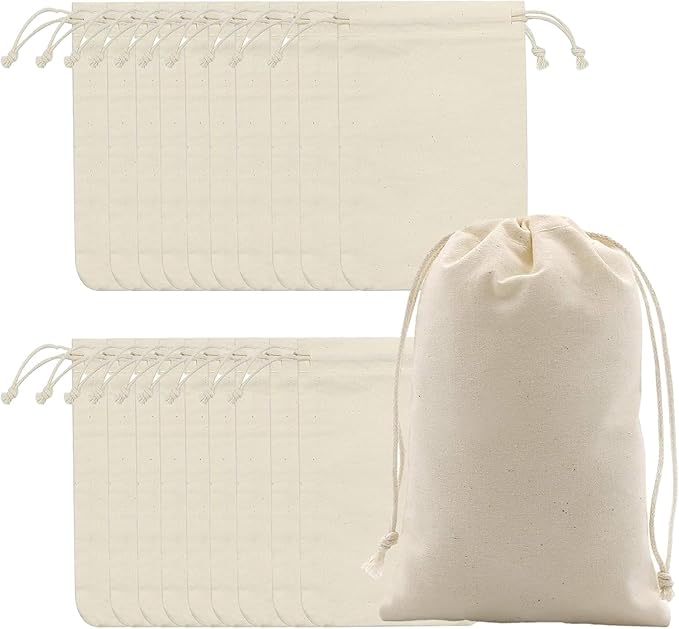 gobyhumm 20 Pieces Pure Cotton Drawstring Bags Muslin Bags Sachet Bag for Home Supplies （2.8 * 3.5"）