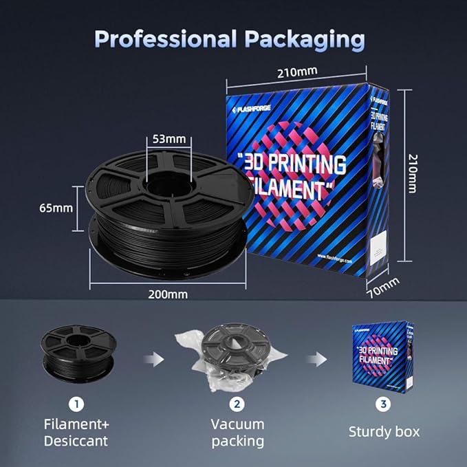 FLASHFORGE Carbon Fiber PETG Filament 1.75mm, Carbon Fiber PETG 3D Printer Filament, 1KG Spool Dimensional Accuracy +/- 0.02mm, Lightweight & Heat-Resistant & Moisture Free (Black)