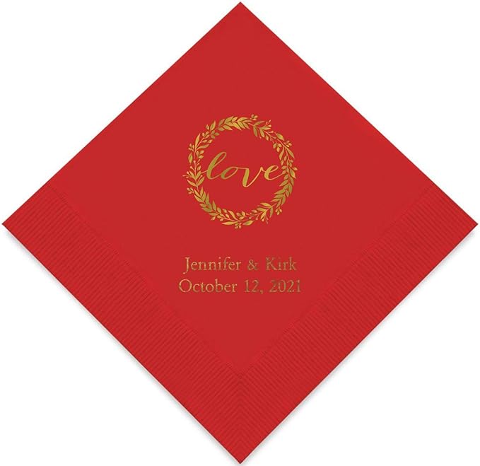 Weddingstar Personalized Printed Paper Napkins 3-Ply 50 Pack - Cocktail Red