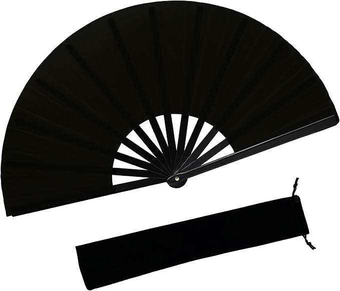13inch Large Rave Fan Popping Clacking Fans for Line Dancing,Hand Fans for Women Foldable,Boots on The Ground Fan,Portable for Outdoor,Wedding,Party,Decoration (1pcs Black)