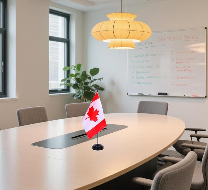 Canada Desk Flag 12" Solid Pole Deluxe Set Canadian Flags Banner Mini Small Canada Office Table Flags with Black Stand Base Desktop Decorations(2Pack)