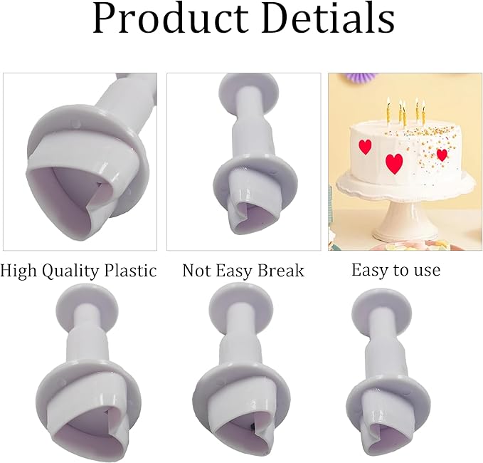 pson 3Pcs Plunger Cookie Cutter Set, Mini Plastic Biscuit Molds for Cake Decorating, Baking, Fondant, and DIY Crafts(Heart)