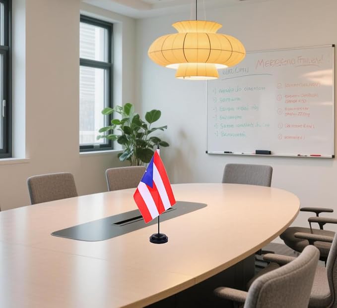 Puerto Rico Desk Flag 12" Solid Pole Deluxe Set Puerto Rican Flags Banner Mini Small Puerto Rico Office Table Flags with Black Stand Base Desktop Decorations(2Pack)
