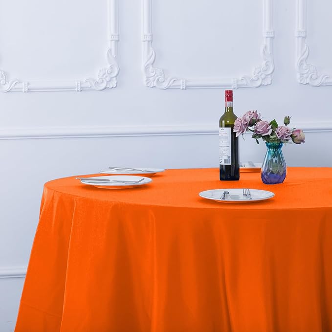 Ascoza 2pack 132 Inch Orange Round Tablecloth in Washable Polyester Fabric for Wedding/Banquet/Restaurant/Parties