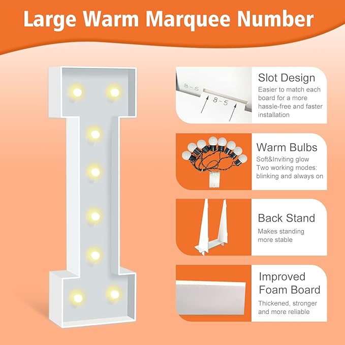 3ft Light Up Letters I, White Marquee Letters Frame for Boys Girls Birthday Party, Large Letter for Engagement Decorations Anniversary Decor, DIY Pre-Cut Thick Foam Board Letter Kit