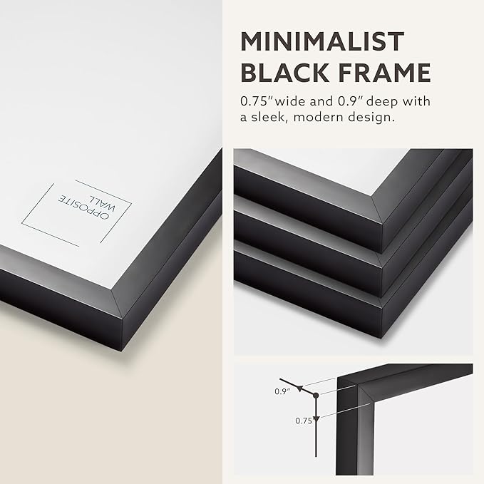 Opposite Wall - 9x12 in -Black Picture Frame - Lightweight, Versatile & Shatterproof - Wall Hanging Poster or Photo Frame - Wall Decor for Office, Gallery & Home