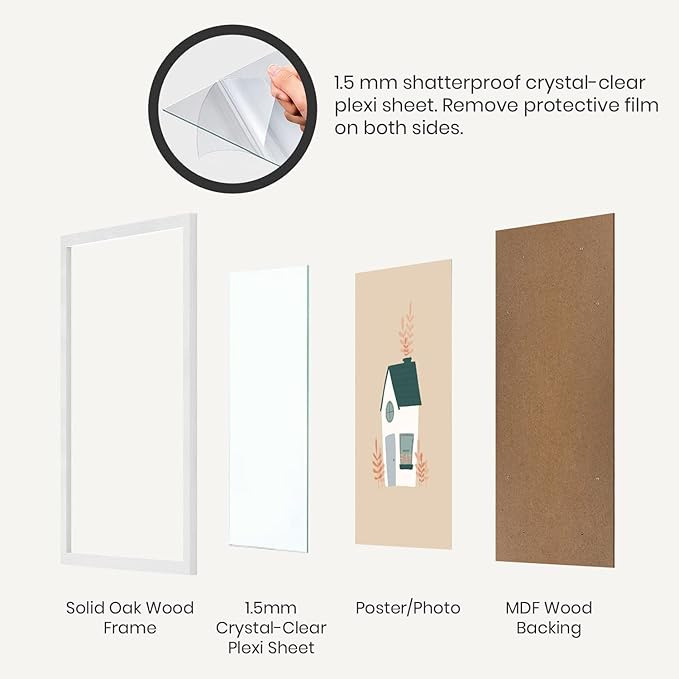 Opposite Wall - 11x14 in - White Solid Oak Wood Picture Frame - Lightweight, Versatile & Shatterproof - Wall Hanging Poster or Photo Frame - Wall Decor for Office, Gallery & Home - 2 Pack
