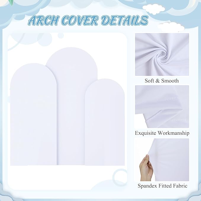 FOTSHARER Wedding Arch Backdrop Stand and White Spandex Arch Cover 6FT 5FT 4FT Set of 3 Metal Arched Frame Backdrop Stand for Parties Arch Stand Cover for Birthday Party Baby Shower Graduation Decor