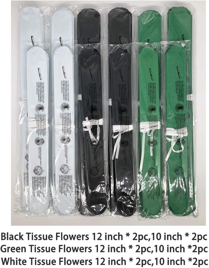 Paper Flower Tissue Pom Poms Party Supplies (Black,Green,White,12pc)