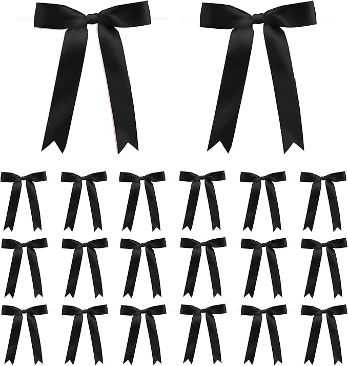 30Pcs Satin Ribbon Black Bows 5x7 Inch Twist Tie Bow for Gift Wrapping Champagne Bottle Cake Treat Bag Craft DIY Gift Christmas Birthday Party Balloons & Garland Home Decor
