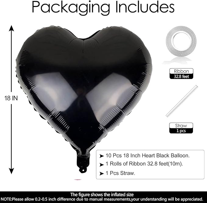 10Pcs Black Foil Heart Shaped Balloons 18 Inch Heart Mylar Balloons For Baby Shower Wedding Valentine Decorations Love Balloons Party Decorations
