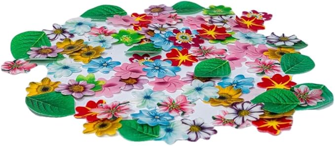 Edible Flowers Edible leaves &Edible butterflies Wafer Paper Cake Cupcake Toppers for Decorating Rice Paper Flower Food Decorations for Baking Girl Birthday Party (80flowes+20leaves)